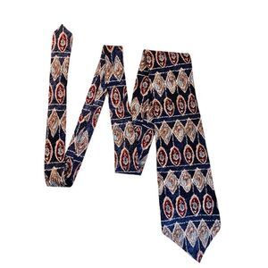 Vintage 90s Aldofo Couture Retro Art Deco Silk Navy Blue 55" x 4" Necktie Tie